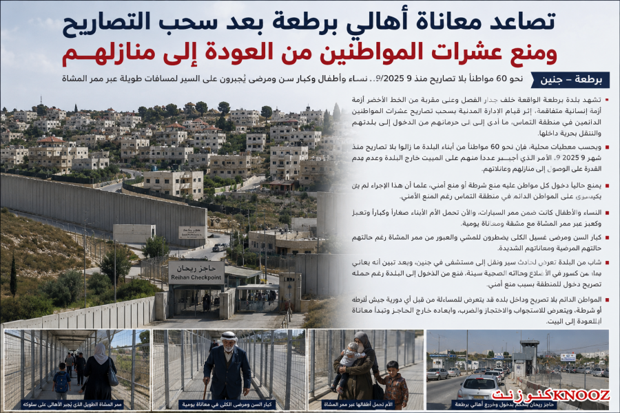 تصاعد معاناة أهالي برطعة بعد سحب التصاريح ومنع عشرات المواطنين من العودة إلى منازلهم