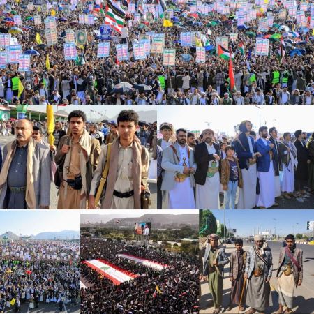 خروج مليوني بالعاصمة صنعاء في مسيرة "مع غزة ولبنان.. على درب الشهداء حتى النصر"